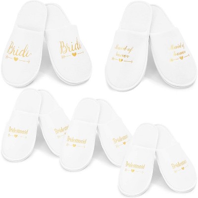 Sparkle and Bash 5 Pairs Wedding Spa Slippers for Bride to Be, Bridesmaid, Bridal Shower, Party Gifts, White & Gold