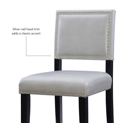 Dove Gray Faux Leather 24" Contemporary Counter Stool with Nailhead Trim