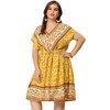 Women's Plus Size Boho Floral V Neck Drop Shoulder Drawstring Waist A Line Dresses - Agnes Orinda - 4 of 4