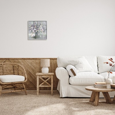 Gray Framed Abstract Floral Canvas Print, 17 x 17