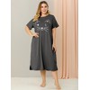Agnes Orinda Women's Plus Size Soft Knit Cute Cat Print Short Sleeve Split Hem Pockets Midi Sleep Shirts Nightgowns - 3 of 4
