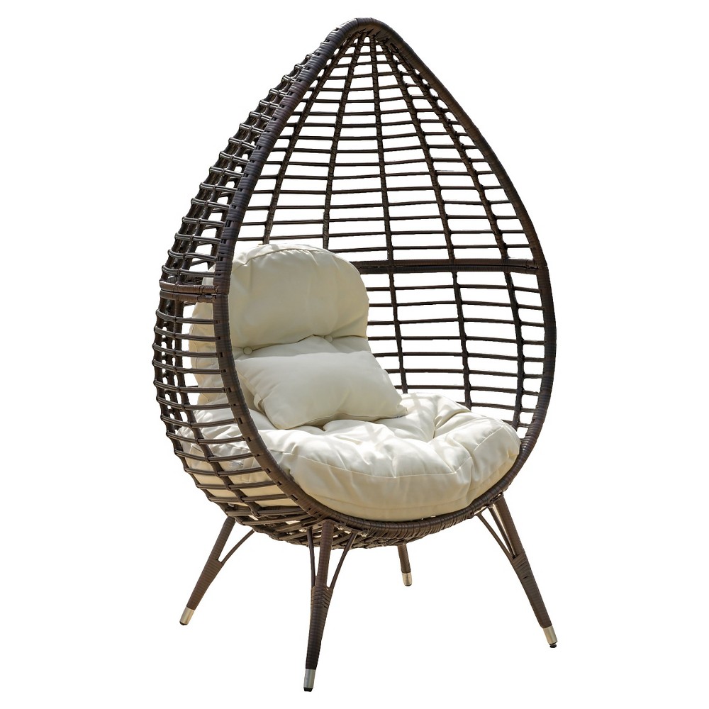 Cutter Teardrop Wicker Patio Lounge Chair with Cushion Brown Christopher Knight Home