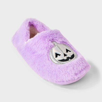 Women's Iridescent Pumpkin Halloween Faux Fur Slipper Socks with Grippers - Hyde and EEK! Boutique™