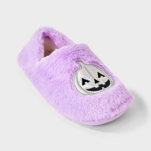 Women's Iridescent Pumpkin Halloween Faux Fur Slipper Socks with Grippers - Hyde and EEK! Boutique™ - 1 of 4
