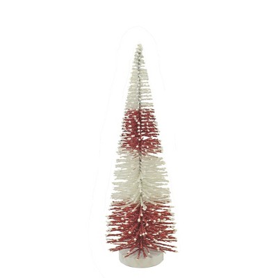 Christmas 14.0" Rd/Wh Bottle Brush Tree Sm Home Decor Glittered 2-Toned  -  Decorative Figurines