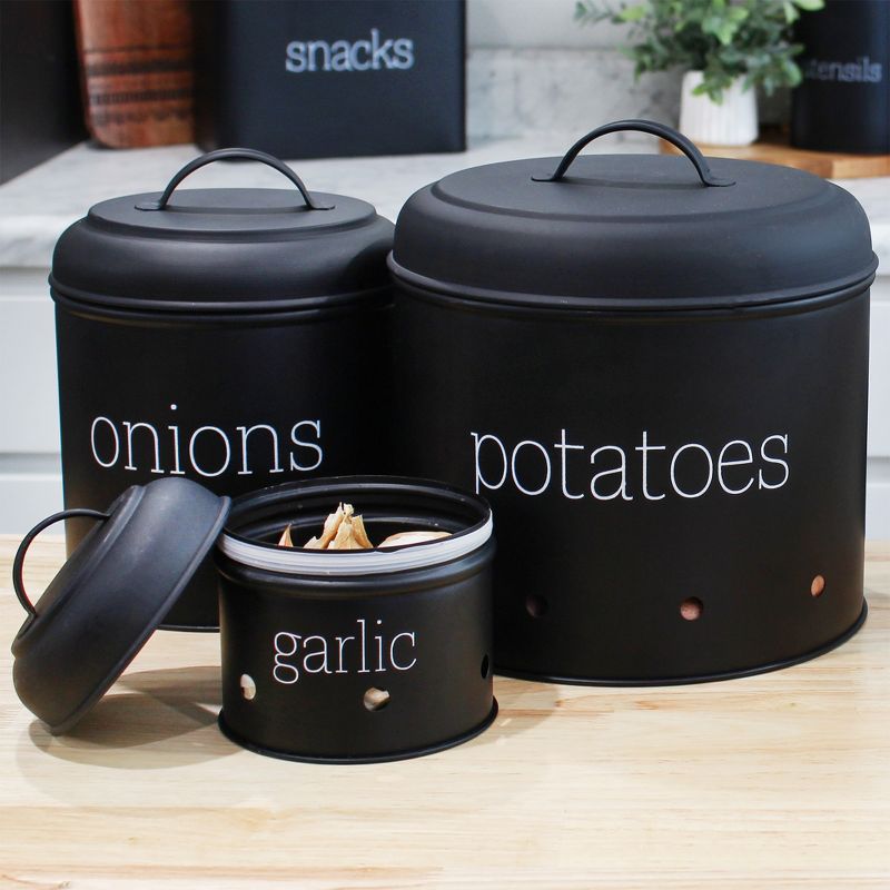 AuldHome Design Potatoes, Onions and Garlic Canister Set; Farmhouse Enamelware Vegetable Storage, 2 of 9