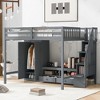 Okak Full Size Wooden Bunk Bed with Built-in Wardrobe, Storage Staircase, Loft Bunk Bed with Low Storage Table for Teens, Easy Assemble, Gray - 3 of 4