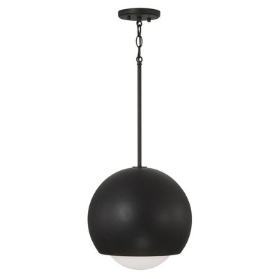 Modern Black Iron Globe Pendant Light with Soft White Glass