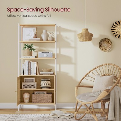 Natural Rattan-Like Modular Bookcase with Adjustable Shelves