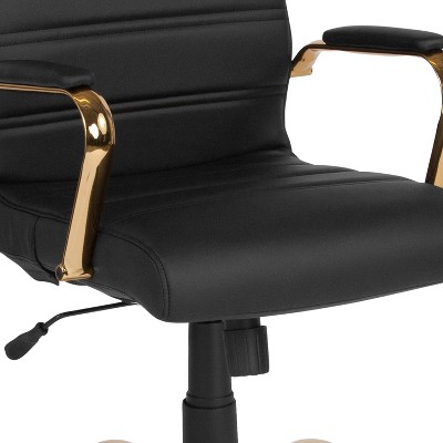 Elegant High-Back Black LeatherSoft Executive Chair with Gold Metal Frame