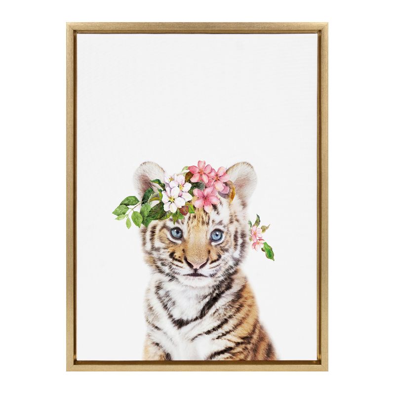 Kate & Laurel All Things Decor 18"x24" Sylvie Flower Crown Tiger Cub Framed Wall Art by Amy Peterson Art Studio , 2 of 7