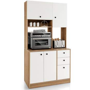 Costway 71'' Tall Kitchen Pantry Buffet Hutch Freestanding Storage Cabinet 4 Doors White/Walnut
