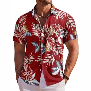 COOFANDY Men's Hawaiian Shirt Short Sleeve Floral Button Down Shirts Tropical Holiday Beach Shirts - 1 of 4