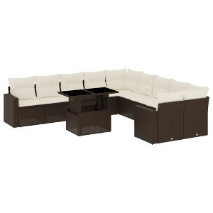 vidaXL 11 Piece Patio Sofa Set with Cushions Brown and Cream Poly Rattan - 1 of 4