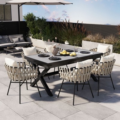 Sapphtopaz Patio Dining Set Contemporary Outdoor Dining Set with Rattan Chairs for Lawn, Balcony, Garden, Yard