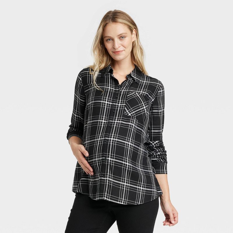Long Sleeve Casual Woven Maternity Shirt - Isabel Maternity by Ingrid & Isabel™, 1 of 4