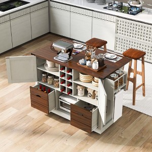 Okak Kitchen Island with Drop Leaf and Power Outlet, Countertop Organizer with 2 Doors, 2 Drawers, Kitchen Cart for Kitchen, Dining Room - 1 of 4