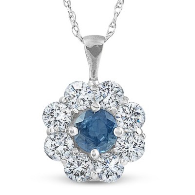 Pompeii3 1 1/4ct Blue Sapphire & Diamond Halo Pendant 14K White Gold