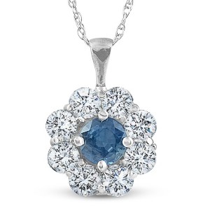 Pompeii3 1 1/4ct Blue Sapphire & Diamond Halo Pendant 14K White Gold - 1 of 4