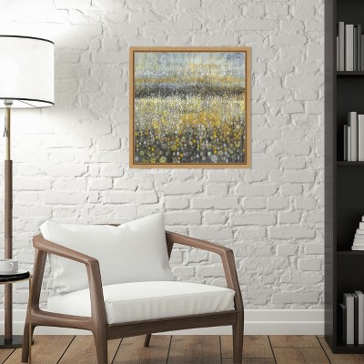 Rain Abstract II Yellow and Gray Canvas Framed Wall Art