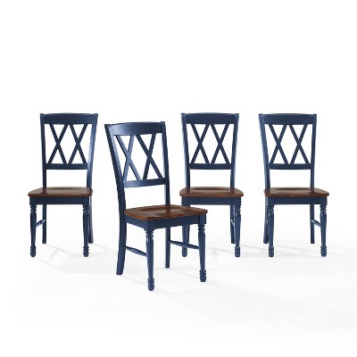 Navy Cross Back High Wood Side Chairs, Set of 4