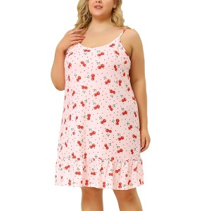 Women's Plus Size Adjustable Spaghetti Straps Ruffle Hem Nightgown - Agnes Orinda - 1 of 4