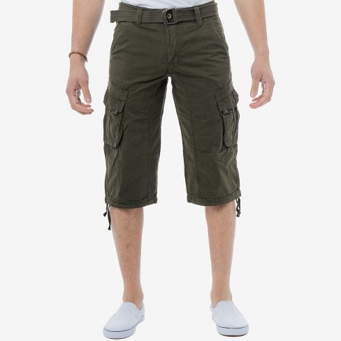 X Ray Men’s Belted 18 Inch Below Knee Long Cargo Shorts In Olive Size ...