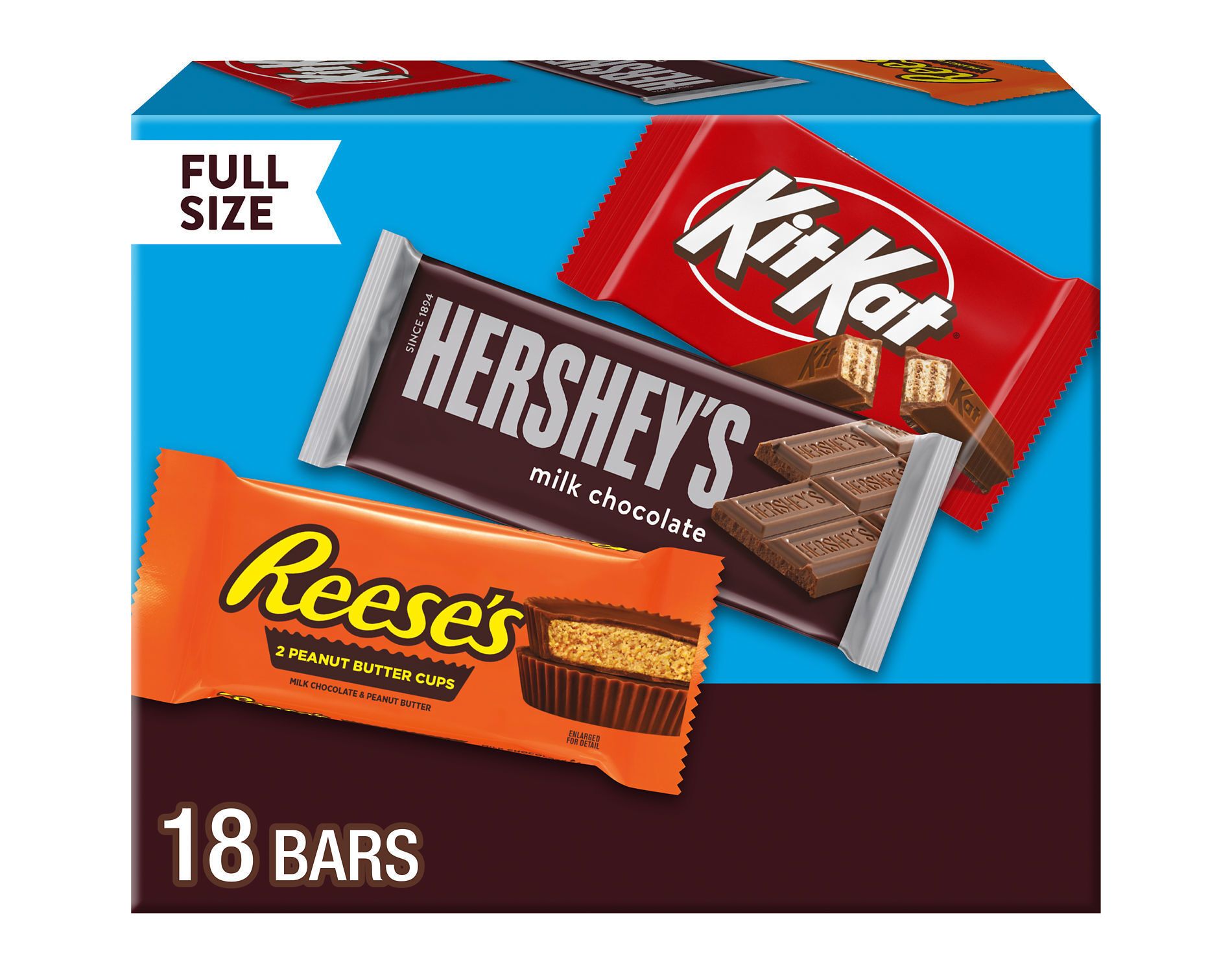 Reese's, Hershey's and Kit Kat Milk Chocolate Candy Bars Variety Pack - 18ct