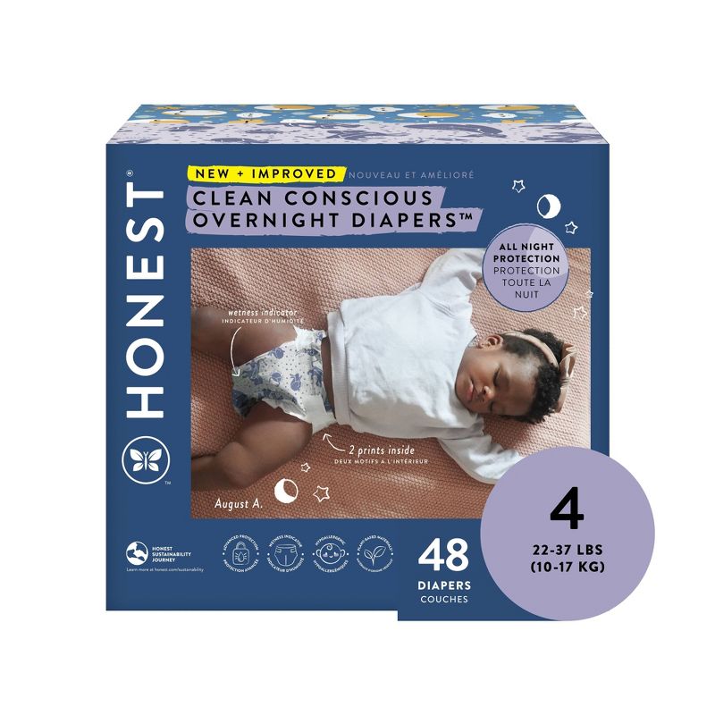 The Honest Company Clean Conscious Disposable Overnight Diapers Cozy Cloud + Star Signs  - (Select Size and Pattern), 1 of 11