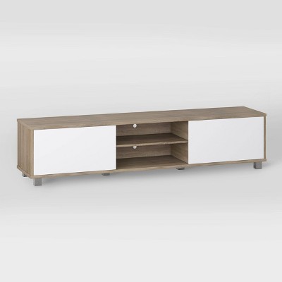 Modern Hollywood 76" White & Brown Wood Grain TV Stand with Storage