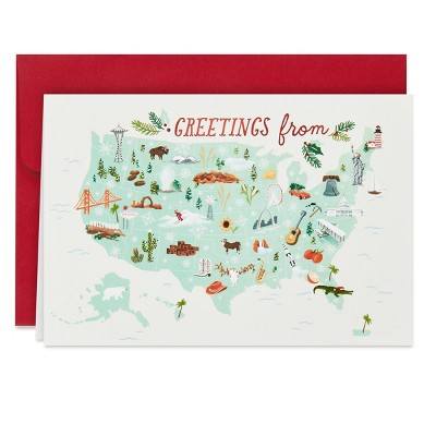 Hallmark 12ct 'Greetings From' Map Boxed Holiday Greeting Card with Stickers