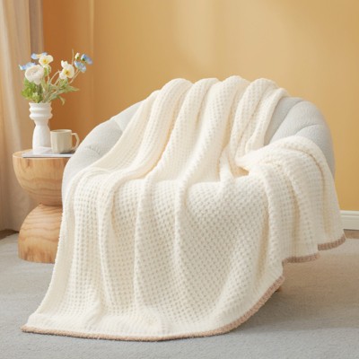 Snuggle Sac Reversible Waffle Knit Throw Blanket Cozy Microfiber Throw