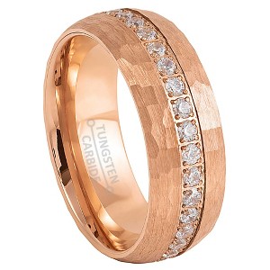 Jewelry Avalanche Eternity CZ Mens Ring Hammered Rose Gold Tungsten Carbide Wedding Band, Dome, 8mm - 1 of 4