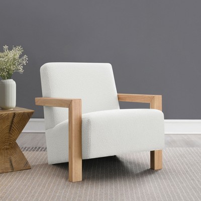 Boucle Fabric Upholstered Accent Arm Chair with Angled Armrests and Modern Geometric Silhouette