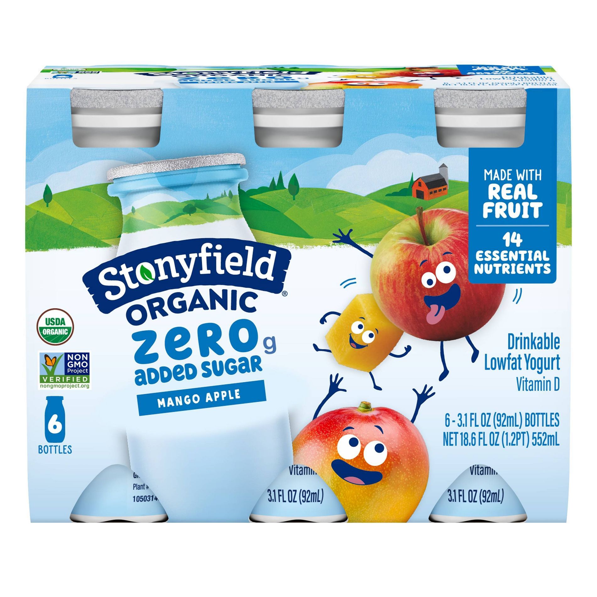 Stonyfield Organic Lowfat Mango Apple Traditional Kids' Yogurt Smoothies - 3.1 fl oz/6ct