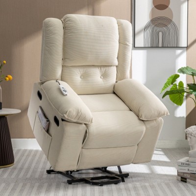 Corduroy Living Room Recliner Chair,Power Lift Chair For Elderly With Vibration Massage And Lumbar Heating,Side Storage Pockets-Coolbibila