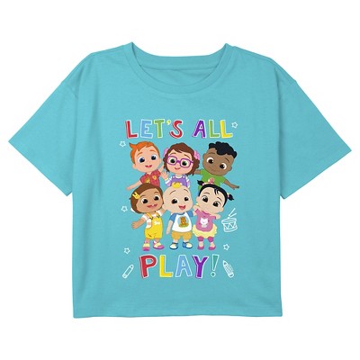 Girl's Cocomelon Let's All Play Babies Crew Crop Top T-shirt - Blue - X ...