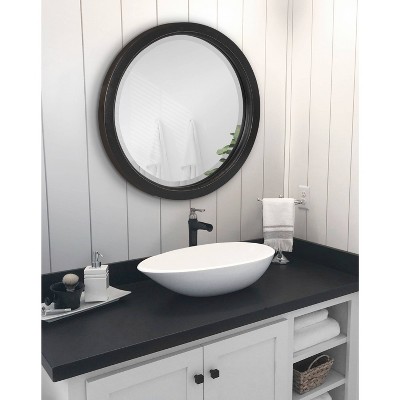 18-Inch Round Black Poplar Wood Bathroom Vanity Mirror