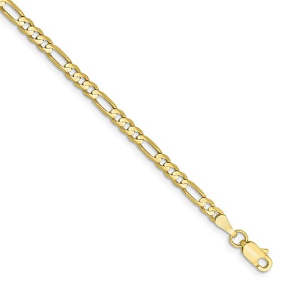 Black Bow Jewelry 3mm, 10k Yellow Gold, Concave Figaro Chain Bracelet