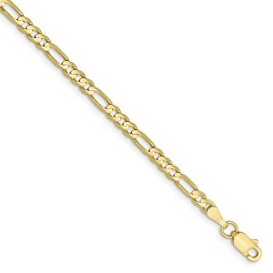 Black Bow Jewelry 3mm, 10k Yellow Gold, Concave Figaro Chain Bracelet - 1 of 4