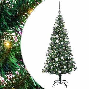 vidaXL Artificial Pre-lit Christmas Tree Green 70.9" PVC and Metal - 1 of 4