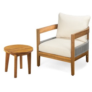 Christopher Knight Home Theron 2 Piece Outdoor Rustic Slat Design Acacia Wood Club Chair and Accent Table Set - 1 of 4