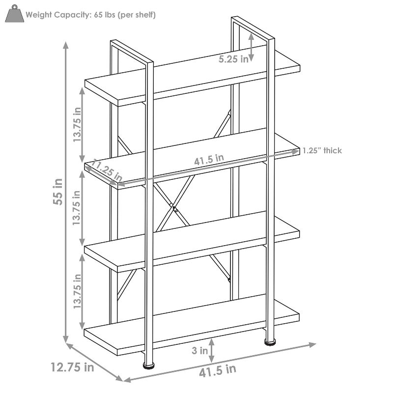 Sunnydaze 4 Shelf Industrial Style Freestanding Etagere Bookshelf with Wood Veneer Shelves - Oak Gray Veneer, 4 of 10