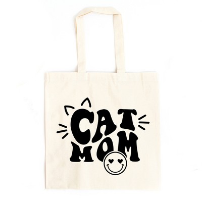 City Creek Prints Cat Mom Smiley Canvas Tote Bag 15x16 Natural