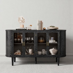 Buffet Sideboard Cabinet with Glass Doors, 60" Wood Storage Cabinet with Adjustable Shelves and Cable Holes for Kitchen, Dining Room - 1 of 4