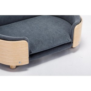 Gulches Scandinavian Style Medium-sized Dog Pet Sofa with Solid Wood Legs, Curved Wooden Back, Velvet Cushion in Dark Gray - 1 of 4