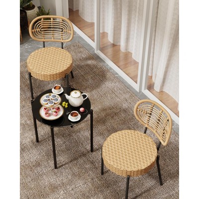 3 Piece Patio Bistro Set, Outdoor Wicker Chairs with Table, Rattan Patio Furniture Set for Outdoor, Patio, Deck, Backyard