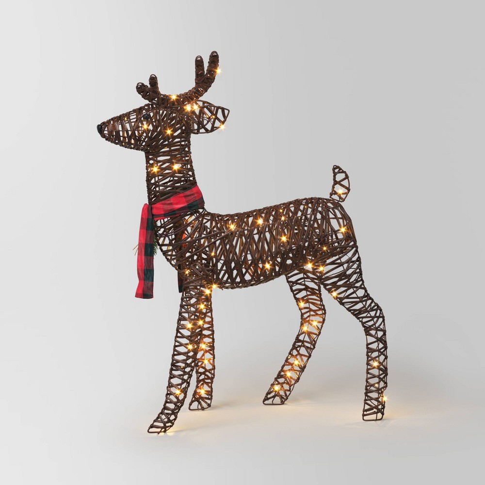 LED 45" Faux Rattan Buck Christmas Novelty Sculpture Light Warm White - Wondershop™