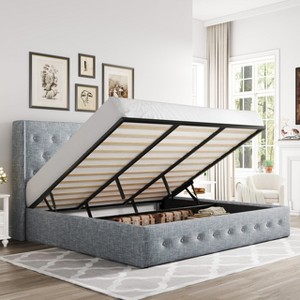 Allewie Lift Up Storage Bed, Button Tufted Headboard with Wingback, No Box Spring Needed, Hydraulic Storage, Button Tufted - 1 of 4