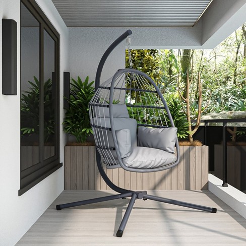 Hanging Swing Chair Egg Chair Outdoor With Big Comfortable Cushion Metal Frame Detachable Base Foldable Swing Chair For Garden Lawn Terrace Target